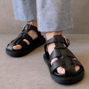 ALOHAS Backbone Leather Fisherman‎ Sandal Black 38 (7-7.5)